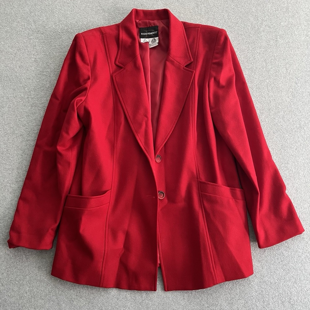 Requirements Vtg Red 100% Wool Blazer Jacket Lined Size 14 Pockets 2 Pocket